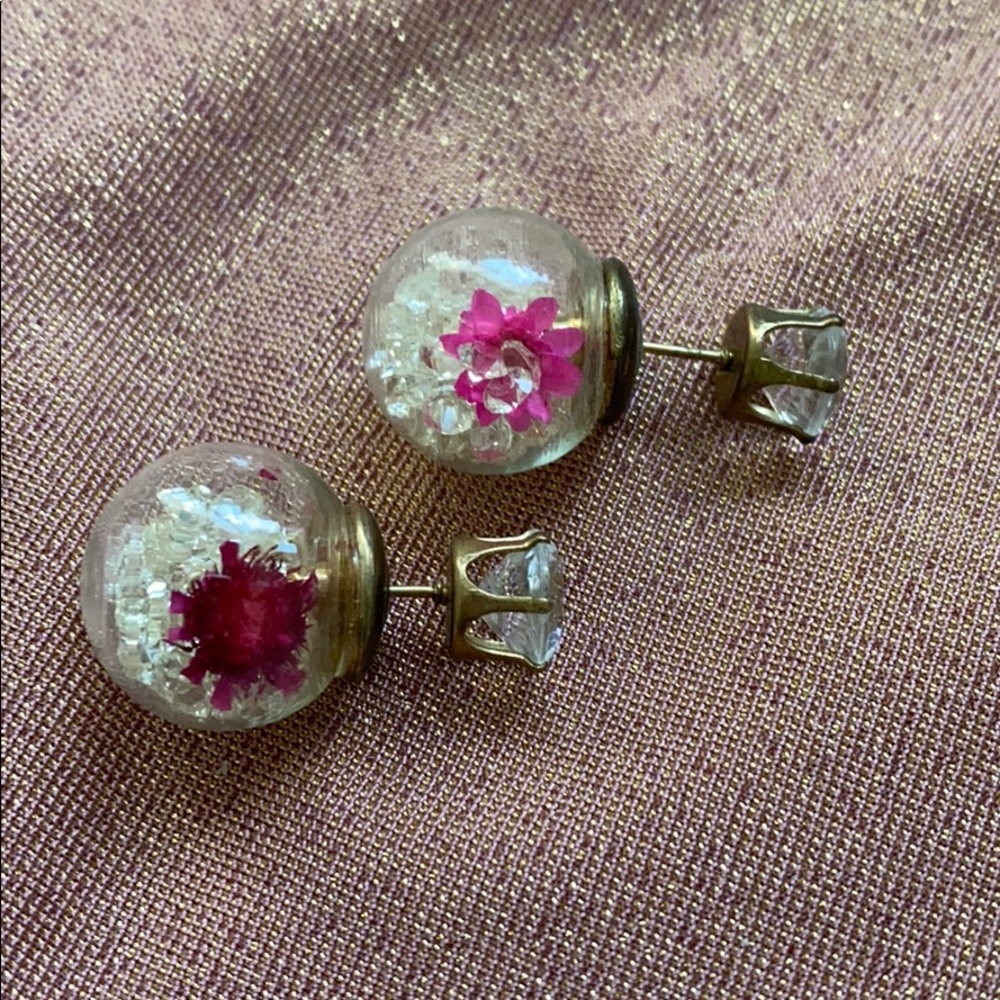 Flower crystal front back earrings